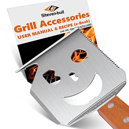 STEVEN-BULL S 5-in-1 grillspatel voor barbecue, gepersonaliseerd grillbestek met houten handvat, ingebouwde grillbestek-set-functie, 44 cm grillspatel, uniek grillgereedschap, grillcadeau voor mannen