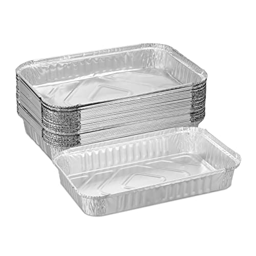 Relaxdays aluminium bakjes bbq, set van 25, BxD: 31 x 21 cm, rechthoekige barbecuebakjes, grote lekbakjes grill, zilver