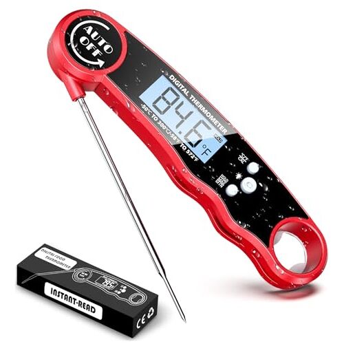 Mohard Digitale Vleesthermometer, IPX6 Waterdicht, Direct Afleesbare Braadthermometer voor Grill/BBQ, Keukenthermometer met LCD-Scherm en 11,94 cm Inklapbare Sonde, Automatisch Aan/Uit, Magnee