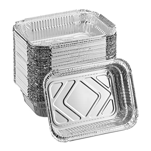 Relaxdays aluminium bakjes bbq, set van 50, B x D: 18,5 x 13 cm, rechthoekige barbecuebakjes, lekbakje grill, zilver