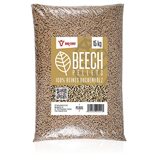 BBQ-Toro beukenpellets van 100% beukenhout   15 kg   BBQ houtpellets voor pizzaoven, grill, rookoven en verwarming   BBQ pellets, hardhoutpellets, pellets BBQ