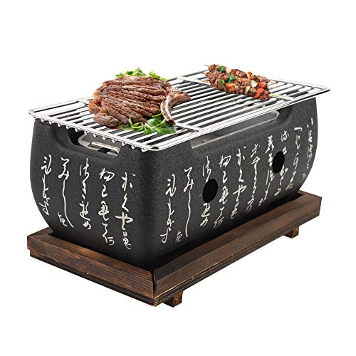 Fockety Japanse houtskoolgrill, draagbare tafelgrill met bodemplaat, asbak, houtskoolplaat, grillnet, aluminium grillfornuis, voor binnen en buiten