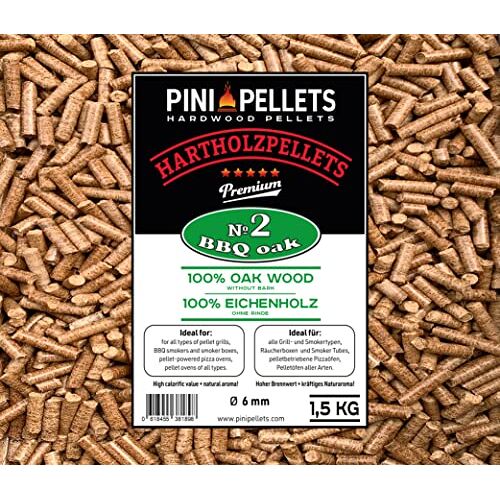 PINI Hardhoutpellets 2 BBQ Oak 1,5 kg grillpellets voor het grillen roken en pizzaoven