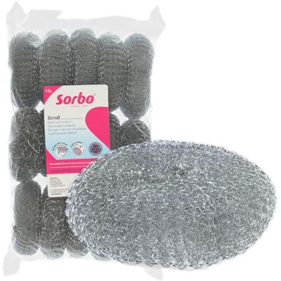 Sorbo Pannenspons Metaal Extra Sterke en Grote Metaalspons, Verwijdert Hardnekkig Vuil, Geschikt voor Pannen, Ovenschalen, Grill en Barbecue, 23 gram, 15 stuks Sorbo Pannenspons Metaal Extra Sterke en Grote Metaalspons, Verwijdert Hardnekkig Vuil, Geschikt voor Pannen, Ovenschalen, Grill en Barbecue, 23 gram, 15 stuks