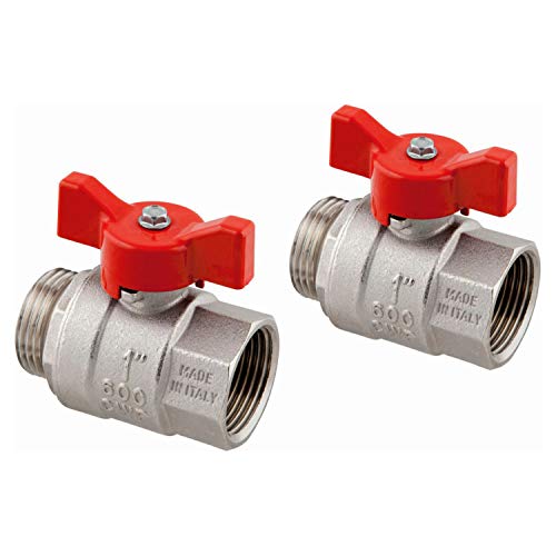 Uponor Kogelkraan NP G1-G1, aansluiting G 1" FT-G 1" MT, messing vernikkeld, 60 mm + collectorlengte, rood (referentie 1059132)