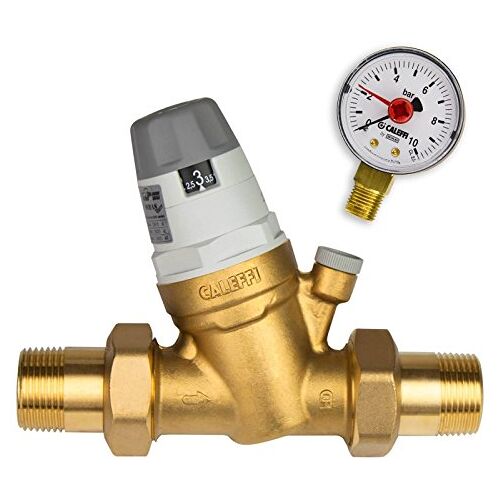 Caleffi Waterdrukregelaar 3/4 inch DN20 drukregelaar voor water met vervangbare cartridge en manometer, drukreductieventiel, drukregelaar 535051, messing