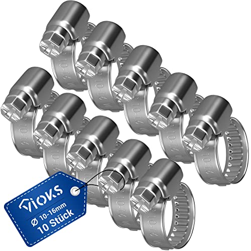 VIOKS Slangklemmen roestvrij staal SET 10x 10-16 mm Ø klemmen roestvrij staal / slangklemmen wasmachine afvoer adapter / buisklemmen slang klemmen / slangklemmen klein / slangklemmen set