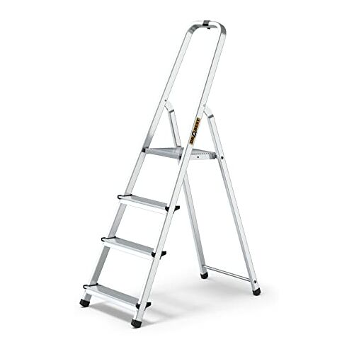 DRABEST Trapladder 4 treden vouwladder staande ladder aluminium ladder huishoudladder belastbaar tot 125 kg trapladder gratis haak