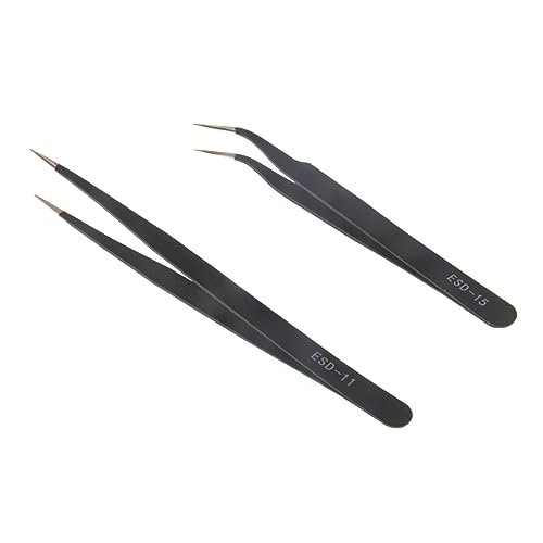 SOUTES Algemene industriële pincetten, ESD Pincet Precisie Anti-statische ESD Rvs Pincet Industriële Gebogen Rechte Reparatie Tools Pincet 2-6 stks Precisiepincetset (Size : 2pcs 1.5mm 11-15)