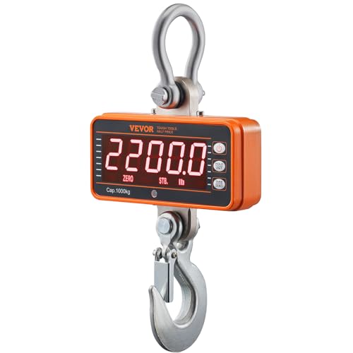 VEVOR Digitale hangweegschaal, 9 tot 1000 kg, kraanweegschaal, lbs/kg/N, trekweegschaal, 0,2 kg, precisie, wildweegschaal, industriële weegschaal, led-display, hangende weegschaal, mini draagbare