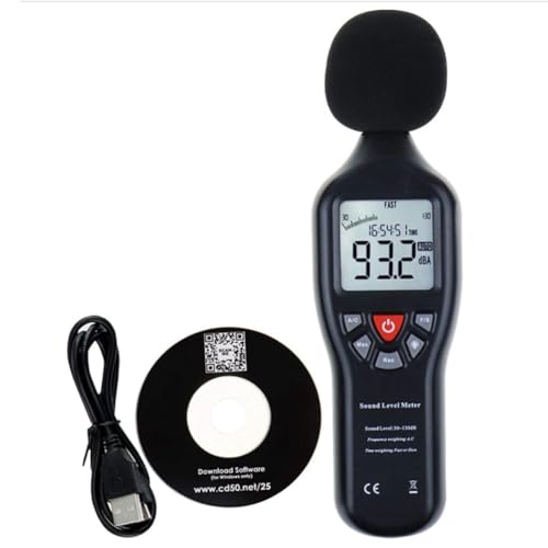 mansH Geluidssensor, decibelmeter, geluidsrecorder van ABS, zwart, meet van 30 tot 130 DB, USB-opname