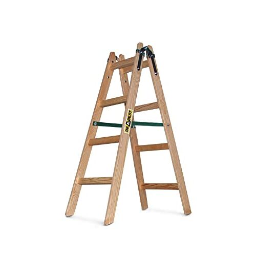 DRABEST Pro houten trapladder – trapladder 4 treden – – lichtgewicht trapladder – opvouwbare ladder voor thuis –Geïmpregneerd grenen, zinkversterkingen – capaciteit 150 kg – 49x124x13cm