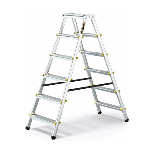 DRABEST PRO-SERIE LADDERS 2x6-Traps Aluminium Dubbelzijdige Huishoudladder 150kg – Aluminium Trapladder – Ladders Multifunctioneel – Opvouwbare Trapladder – 48 x 133 x 16cm