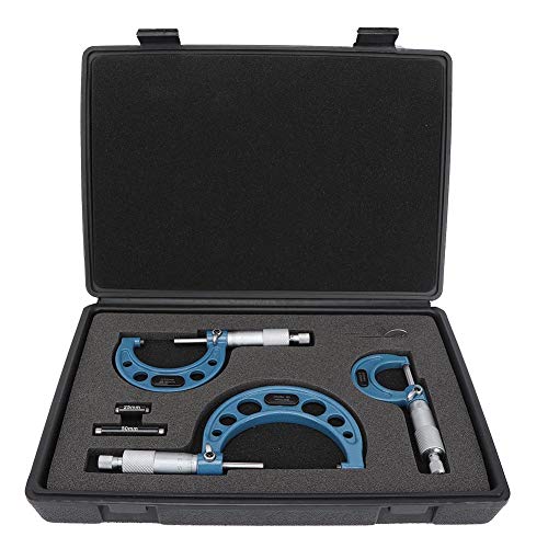 Hyuduo Standaard Buiten MT Micrometer Set Tool 3 Stuks Micrometers Past Met Lager Staal Materiaal voor Mechanist 0-25mm 25-50mm 50-75mm Blauw Zilver