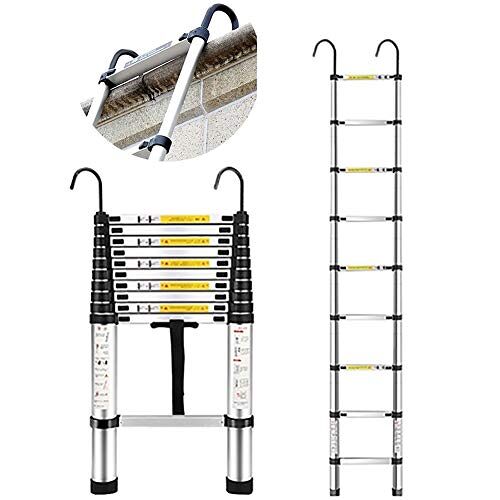 OUZBEM Telescopische ladders Multifunctionele uitschuifbare ladder telescopische ladder Hoge aluminium telescopische verlengladder, zware opvouwbare telescopische ladder met haak, voor loft binnen buiten