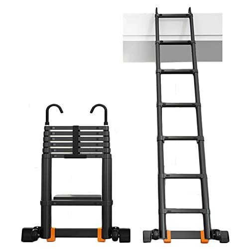 OUZBEM Telescopische ladders Multifunctionele uitschuifbare ladder Telescopische ladder Aluminium telescopische ladder met afneembare haak, lichtgewicht zwarte telescopische verlengladders voor thuis,