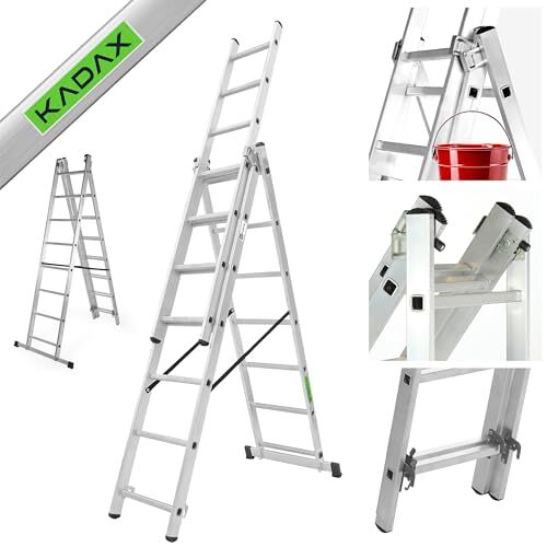 KADAX Multifunctionele ladder, multifunctionele ladder van aluminium, ladder tot 150 kg, multifunctionele ladder, combiladder, staande ladder met haken, schuifladders (8 treden)