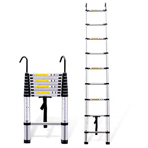 LXYDPZ Uitschuifbare 5M telescopische ladder/telescopische ladder met afneembare haak, opvouwbare uitschuifbare verlengladder van aluminiumlegering, capaciteit van 330 lb, gemakkelijk op te bergen en gemak