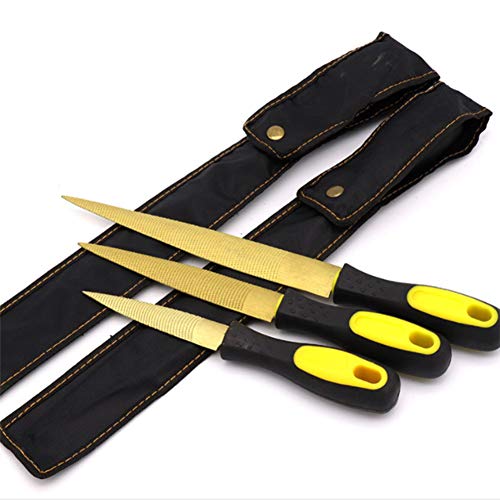 ONDIAN CHUNCIN Golden Tapered Wood Rasp Bastard-bestanden met canvas tas, 6 inch, 8 inch en 12 inch hout rasp bestandsset, hand rasp for hout zacht metalen plastic (3 stuks)