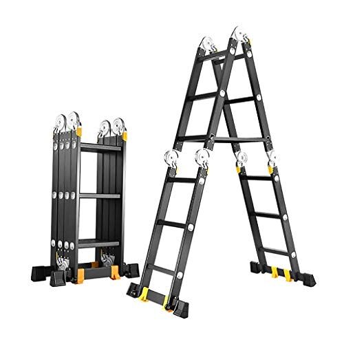 YDYUMN Telescopische ladder, ladders, multifunctionele ladder, multifunctionele opvouwbare technische ladder met wielen rechte trappen, verdikking telescopische visgraat dikte: 4 mm, 4,7 m, 4,7 m nodig