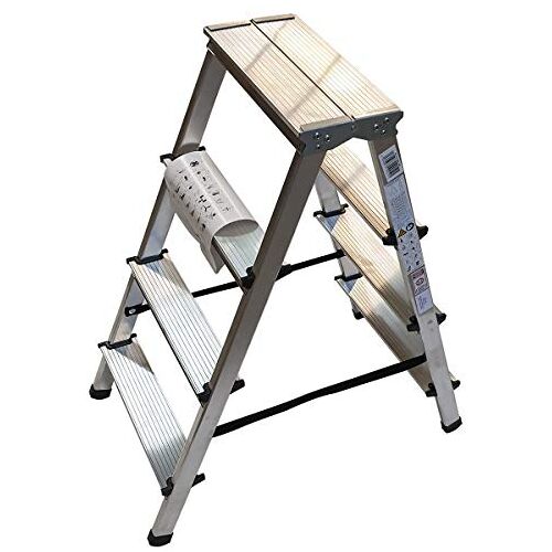 Vago-Tools VaGo Aluminium ladder, trapladder, 4 treden, tweezijdige vouwladder, bokladder