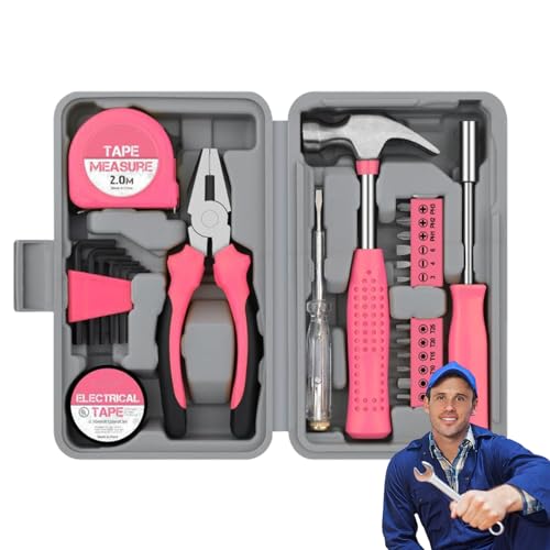 Novent -gereedschapsset   Roze Gereedschapskist Set Home Kleine Kit Kleine gereedschapsset, gereedschap en woningverbetering, gereedschapsset voor thuis universeel met opbergdoos voor thuis,