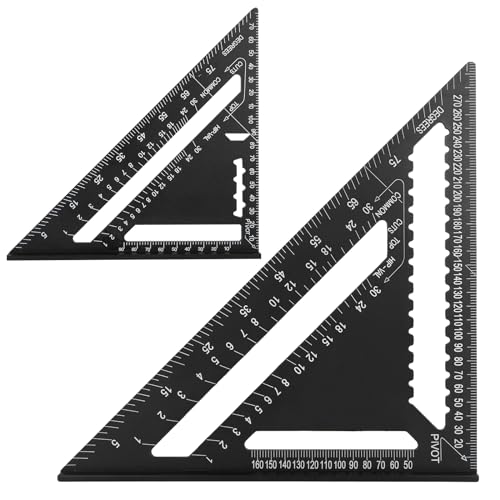 MIVIDE 2 stuks timmermanshoek, metrisch, 18 cm & 30 cm timmermanshoek, metalen set, metrische driehoekige liniaal voor timmerman (zwart)