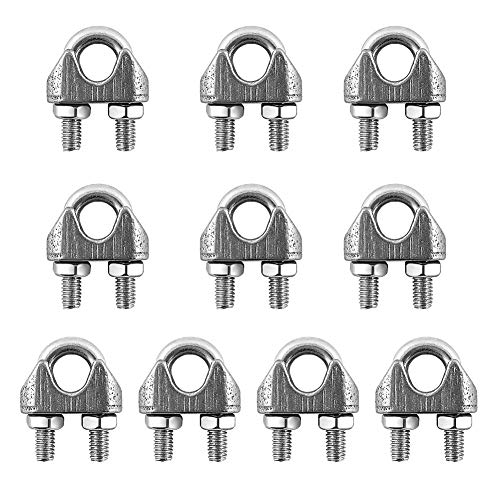 QWORK ® 10 stuks staaldraadklem, staaldraadklem 3/16 inch (5 mm) kabelklemmen, 304 roestvrij staal M4 staaldraadklemmen voor staalkabel/staaldraad/staaldraad