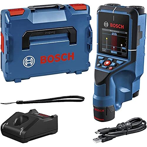 Bosch 12V System Muurscanner D-tect 200 C (12V accu, detectie van (niet-) stroomvoerende kabels, metaal, plastic buizen, houten onderconstructies en holtes, USB-C™ kabel, L-BOXX)