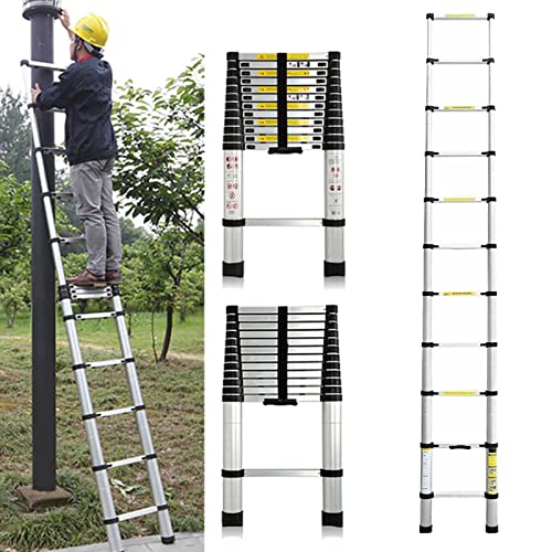 FFYUTING Ladders, telescopische verlengladder 14,5 ft, professionele rechte ladder aluminium telesladder met afneembare haken, multifunctionele telescopische ladder/14,5 ft rechte ladder
