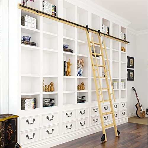 GLFNB Schuifdeurladder Hardware Kit 3,3ft-26,2ft Zwarte Rolling Ladder Montageset, Met Vloerrollen Wielen, Rollende Ladder Hardware Bibliotheek Uitschuifbare Ladder Hardware Kit (Geen Ladder) (M