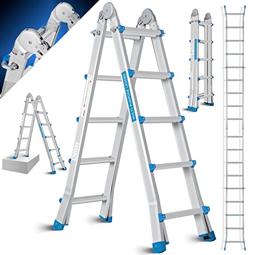 Masko ® aluminium multifunctionele ladder 5,10m 4x5 sporten telescopische ladder ✓ vouwladder ✓ enkele ladder ✓ schraagladder ✓ uitschuifladder ✓ dubbelzijdige trap en trapladder