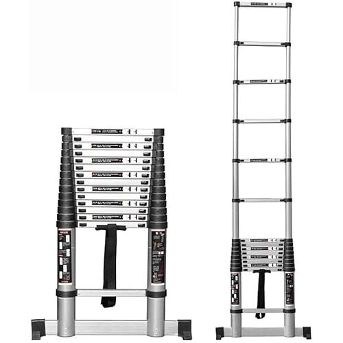 YDYUMN 5 m telescopische ladder/telescopische uitschuifbare ladder, telescopische aluminium verlengladder, opvouwbare multifunctionele uitschuifbare doe-het-zelf draagbare rechte ladder voor thuis, loft,