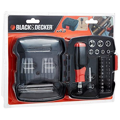 Black & Decker Zwart + Decker A7175 Handratel Set met Schroevendraaier Bits en Box Moeren 43-delig