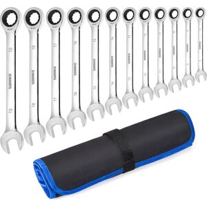 SORAKO Ratelsleutelset, 12 stuks moersleutelsets, 72 tands ratel tandwiel 8-19 mm metrische moersleutelset, vaste kop combinatiesleutel set in roltas SORAKO Ratelsleutelset, 12 stuks moersleutelsets, 72 tands ratel tandwiel 8-19 mm metrische moersleutelset, vaste kop combinatiesleutel set in roltas