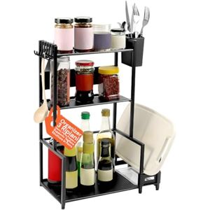 Avilia Keukenrek met 3 niveaus met haken, bestekhouder en snijplankhouder, stabiel ijzeren frame, eenvoudig te monteren, ruimtebesparend meubelstuk voor gereedschap en accessoires Avilia Keukenrek met 3 niveaus met haken, bestekhouder en snijplankhouder, stabiel ijzeren frame, eenvoudig te monteren, ruimtebesparend meubelstuk voor gereedschap en accessoires