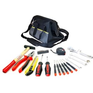 Avilia Gereedschapstas met accessoires, ideaal voor elektriciens en loodgieters, complete set met 27 delen, inclusief tang, hamer en schroevendraaier Avilia Gereedschapstas met accessoires, ideaal voor elektriciens en loodgieters, complete set met 27 delen, inclusief tang, hamer en schroevendraaier