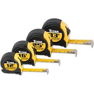 Titan Gereedschap 10902 Tape Meetset-4 Stuk, Zwart Titan Gereedschap 10902 Tape Meetset-4 Stuk, Zwart