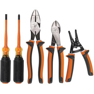 KLEIN TOOLS 94130 Geïsoleerde schroevendraaier-gereedschapsset, 1000 V met #2 kruiskop en 1/4 inch kabinets, 2 tangen en striptang, klein gereedschap KLEIN TOOLS 94130 Geïsoleerde schroevendraaier-gereedschapsset, 1000 V met #2 kruiskop en 1/4 inch kabinets, 2 tangen en striptang, klein gereedschap