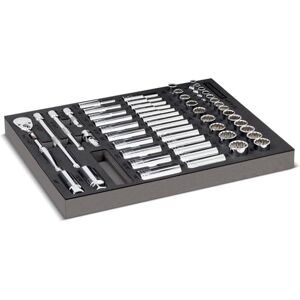 Powerbuilt 54-delige dop- en ratel-gereedschapsset, verlengstangen, diepe en ondiepe sockets, organizerlade, Pro Tech-serie 949005 Powerbuilt 54-delige dop- en ratel-gereedschapsset, verlengstangen, diepe en ondiepe sockets, organizerlade, Pro Tech-serie 949005