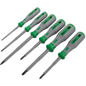 WAGO VDE Schroevendraaierset, 1000 V, geïsoleerde twee-componentengreep, set 6-delig, sleuf kruiskop, Phillips (PH), Pozidriv (PZ) WAGO VDE Schroevendraaierset, 1000 V, geïsoleerde twee-componentengreep, set 6-delig, sleuf kruiskop, Phillips (PH), Pozidriv (PZ)