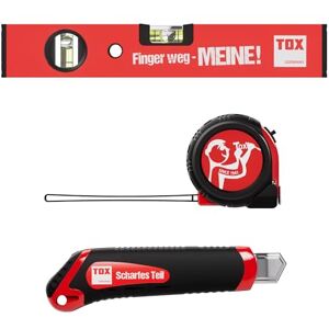 TOX gereedschapsset met cuttermes, 5 m rolmaat en 30 cm waterpas met opdruk, tapijtmes (2 reservemessen) en meetlint in slagvaste ABS-behuizing, elk 1 stuk, 09790903 TOX gereedschapsset met cuttermes, 5 m rolmaat en 30 cm waterpas met opdruk, tapijtmes (2 reservemessen) en meetlint in slagvaste ABS-behuizing, elk 1 stuk, 09790903