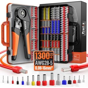 Preciva Krimptang adereindhulzen set, 0,08-16 mm² adereindhulstang met 350 twin- en 950 enkele rijige adereindhulzen, set voor doe-het-zelvers en industriële benodigdheden, perstang 16 mm² Preciva Krimptang adereindhulzen set, 0,08-16 mm² adereindhulstang met 350 twin- en 950 enkele rijige adereindhulzen, set voor doe-het-zelvers en industriële benodigdheden, perstang 16 mm²