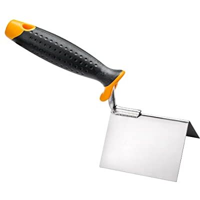 HARDY WORKING TOOLS troffel 8x6x6 cm, hoektroffel serie 28. Pleistertroffel van roestvrij staal met 2K-handgreep, buitenhoektroffel voor pleisterwerk, gips, lijm en plamuur HARDY WORKING TOOLS troffel 8x6x6 cm, hoektroffel serie 28. Pleistertroffel van roestvrij staal met 2K-handgreep, buitenhoektroffel voor pleisterwerk, gips, lijm en plamuur