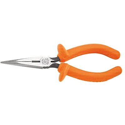 KLEIN TOOLS D203-6-INS lange neus tang met gebogen handvatten, gesmede stalen messen en dubbele laag isolatie met handbeschermers KLEIN TOOLS D203-6-INS lange neus tang met gebogen handvatten, gesmede stalen messen en dubbele laag isolatie met handbeschermers
