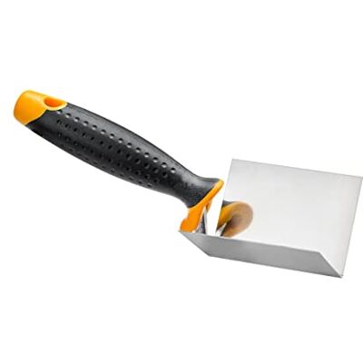 HARDY WORKING TOOLS troffel 8x6x6 cm, hoektroffel serie 28. Pleistertroffel van roestvrij staal met 2K-handgreep, binnenhoektroffel voor pleisterwerk, gips, lijm en plamuur HARDY WORKING TOOLS troffel 8x6x6 cm, hoektroffel serie 28. Pleistertroffel van roestvrij staal met 2K-handgreep, binnenhoektroffel voor pleisterwerk, gips, lijm en plamuur