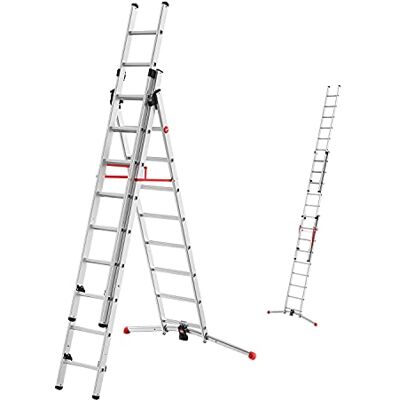 Hailo S100 ProfiLOT 3-delige aluminium combiladder met LOT-systeem compenseert oneffenheden 2 x 9 + 1 x 8 geprofileerde sporten belastbaar tot 150 kg aluminium ladder made in Germany roestvrij Hailo S100 ProfiLOT 3-delige aluminium combiladder met LOT-systeem compenseert oneffenheden 2 x 9 + 1 x 8 geprofileerde sporten belastbaar tot 150 kg aluminium ladder made in Germany roestvrij