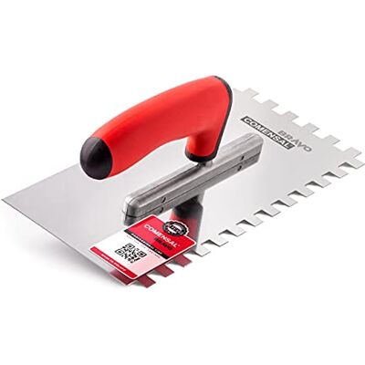 COMENSAL ® Tandtroffel 10 mm professionele roestvrijstalen stijltroffel tandspatel voor het leggen van tegels ergonomische handgreep Made in EU 270 x 130 mm COMENSAL ® Tandtroffel 10 mm professionele roestvrijstalen stijltroffel tandspatel voor het leggen van tegels ergonomische handgreep Made in EU 270 x 130 mm