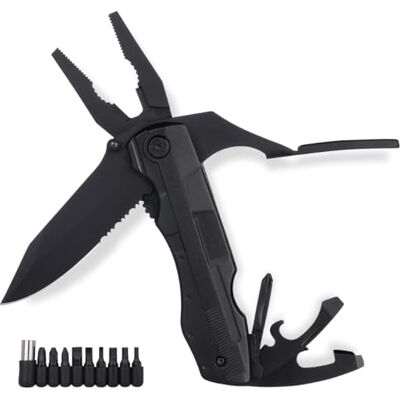 FORA Multifunctioneel gereedschap, 18-in-1, 3 tangen, 1 mes, 2 blikopener, 1 schroevendraaier met 9 bits, multifunctioneel gereedschap voor survival, camping, tuin, met tas FORA Multifunctioneel gereedschap, 18-in-1, 3 tangen, 1 mes, 2 blikopener, 1 schroevendraaier met 9 bits, multifunctioneel gereedschap voor survival, camping, tuin, met tas