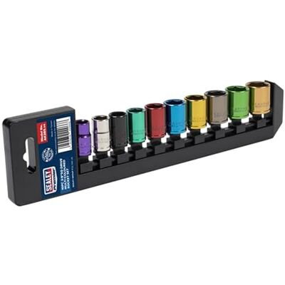 Sealey AK285D Multi-Coloured Socket Set 10pc 3/8"Sq Dr 6pt Deep WallDrive Metric Sealey AK285D Multi-Coloured Socket Set 10pc 3/8"Sq Dr 6pt Deep WallDrive Metric